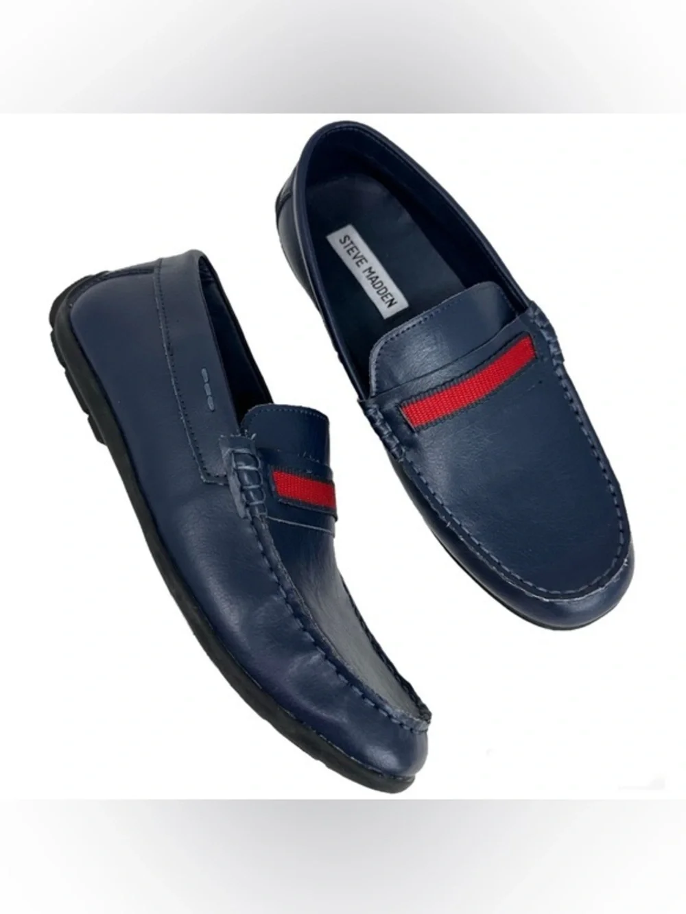 Steve Madden Berrod navy leather loafers dress shoes boys size 2